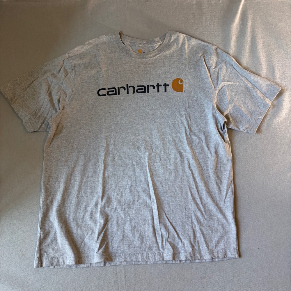 Carhartt Mens 2XL Gray‎ Graphic Logo Short Sleeve T-Shirt Heathered Cotton Tee